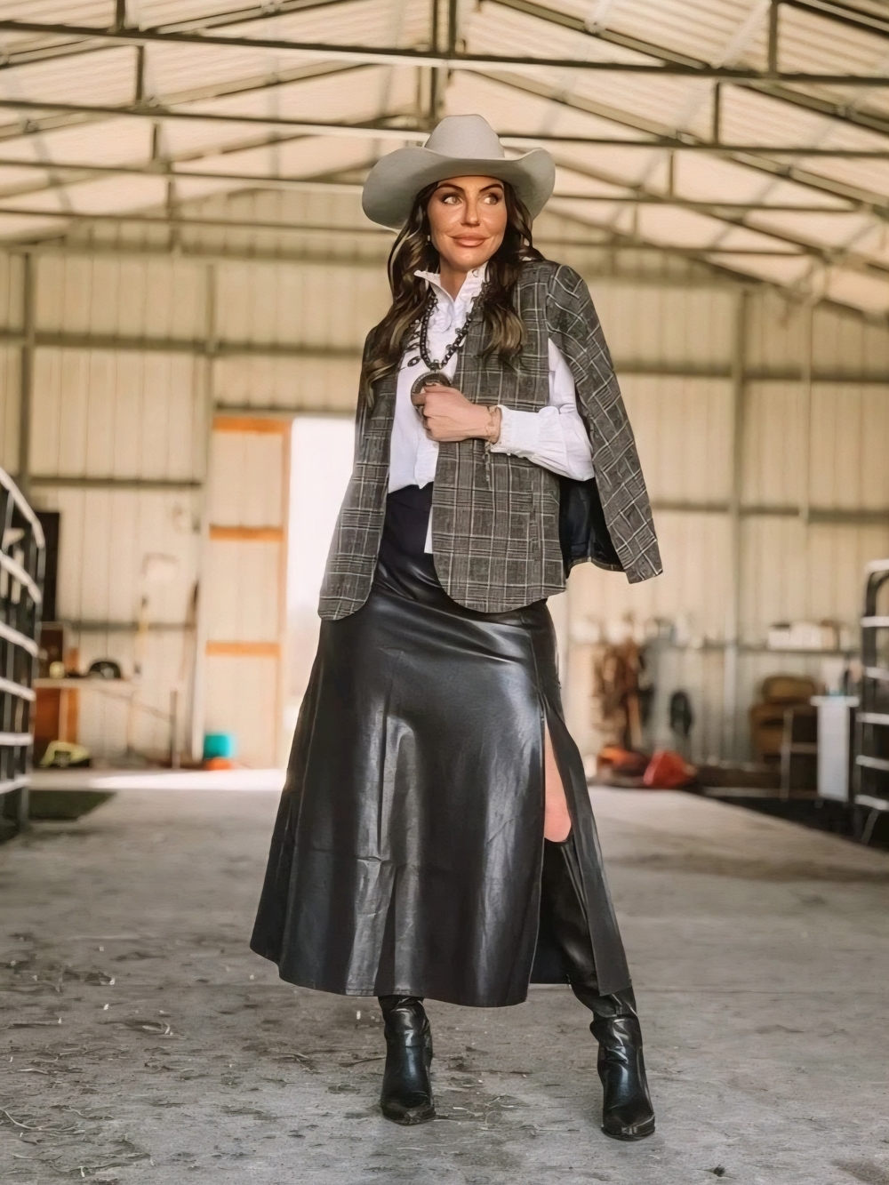 The Brown Plaid Cape Jacket, Western, Office, Boho Size M/L